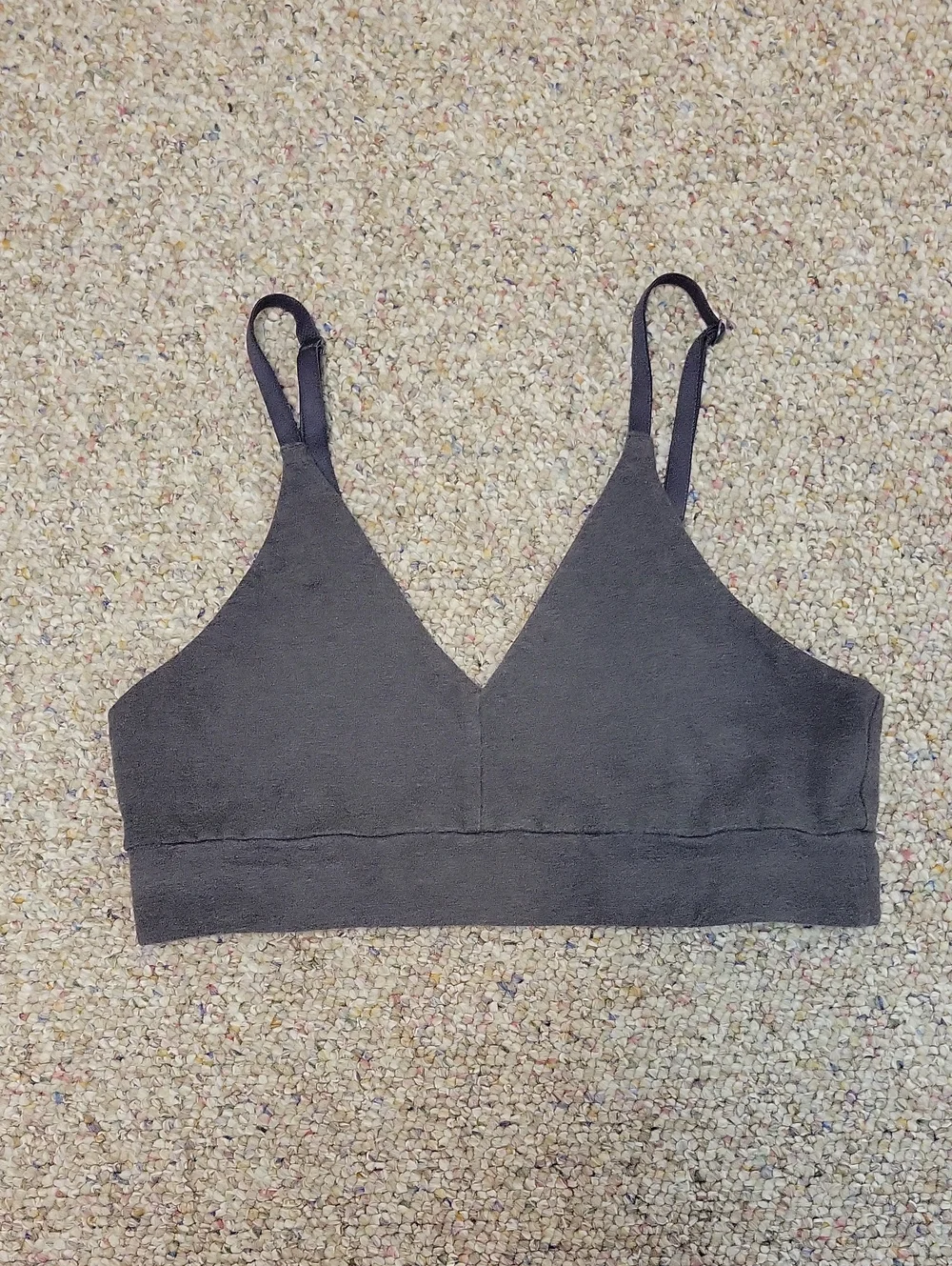 Pact Soft Triangle Bralette in Charcoal Grey. Medium Gorpcore Organic Cotton - Picture 2 of 5
